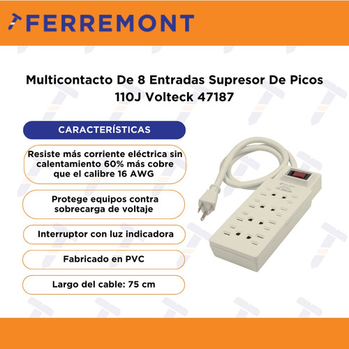 Multicontacto De 8 Entradas Supresor 110 J Volteck 47187