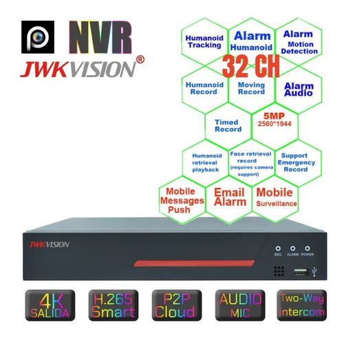 Nvr Jwkvision 32 Ch 5mpx Salida 4k H.265 Smart Hdmi/vga Jwk