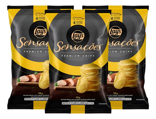 Kit 3 Batata Frita Frango Grelhado Sensações Elma Chips 125g