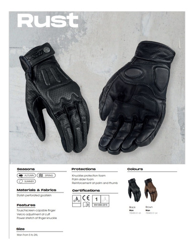 Guantes Moto Ls2 Rust Cuero Retro Cortos Con Protecciones