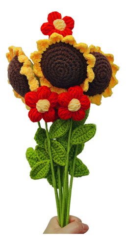 Ramo Eterno De Girasoles Flores Tejidas Crochet Hilo De Algodón Color Rojo Ramos De Novia Navidad Día De La Independencia