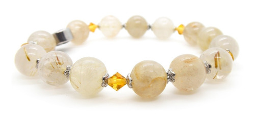 Pulsera De Piedras Semipreciosas De Cuarzo Rutilado Dorado