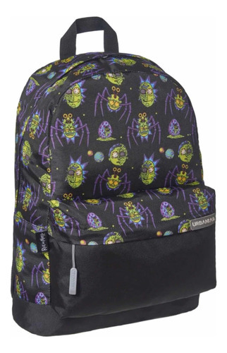 Mochila Urbania Rick And Morty, cor preta, design de tecido liso