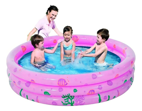 Piscina Inflable Plástico Bebe 3 Anillos 120 Cms Verano Color Rosa