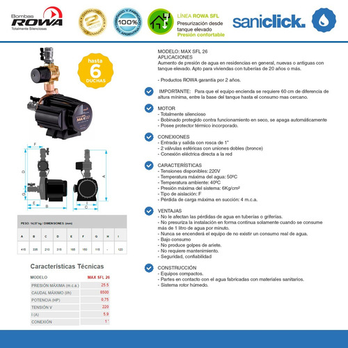 Bomba Presurizadora Rowa Max Sfl 26