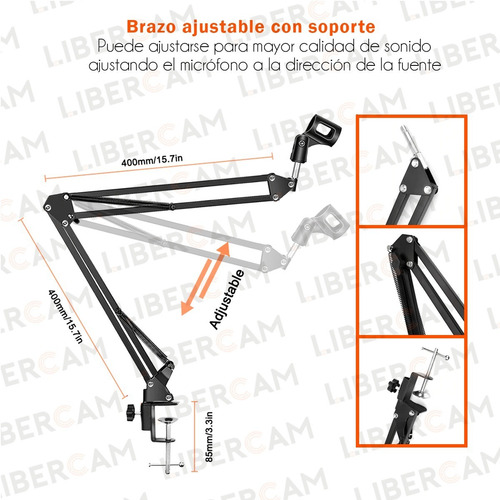 Kit Microfono Condenser Profesional Con Brazo + Filtro Araña