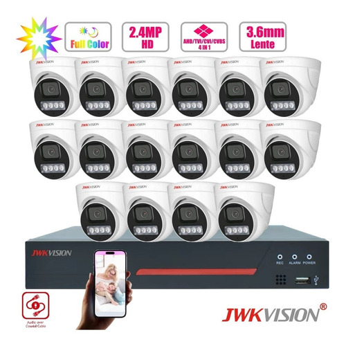 Kit 16 Camaras Domo Audio Coaxial Full Color 2.4mp Jwkvision