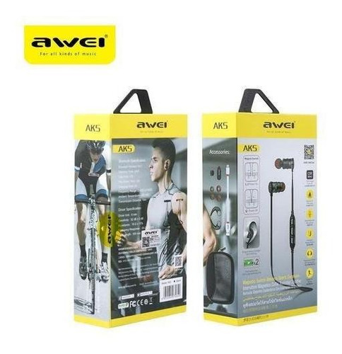 Imagen 4 de 4 de Audífonos Magnéticos Awei Ak5 Inal. Bt Deportivos Gris Kusa-