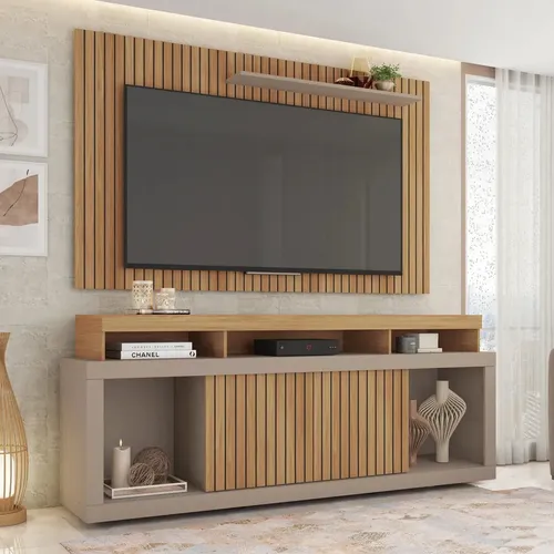 Rack bancada com painel ripado para TV até 65”