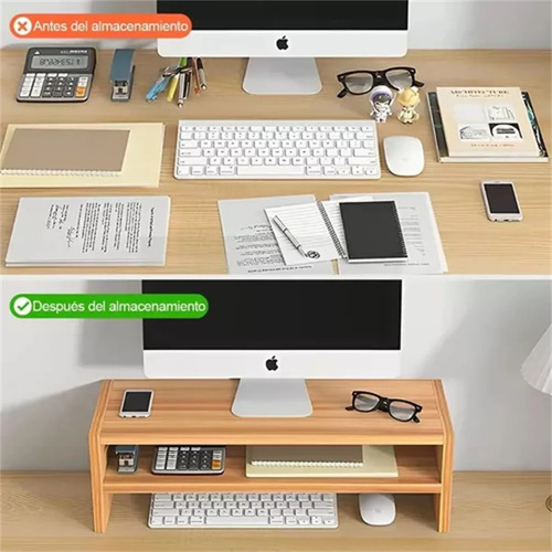Soporte De Monitor De Escritorio De Madera De 2 Niveles Caqui