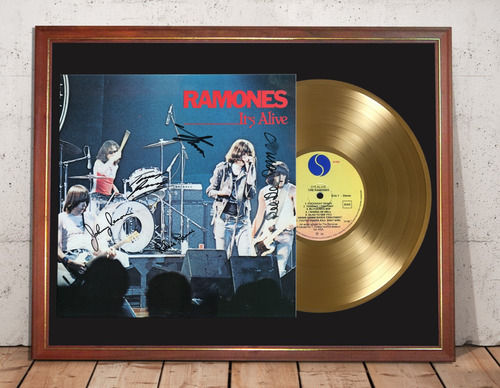 The Ramones It's Alive Tapa Lp Firmada Y Disco Oro Cuadro