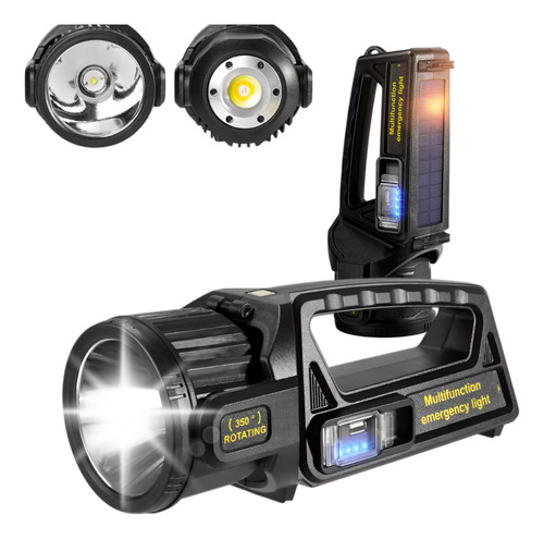 Lanterna Multifuncional Rotativa Com Luz Dupla Painel Solar Lanterna Preto Luz Branca
