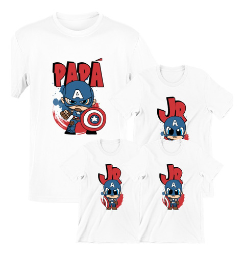 Kit D 4 Playeras Para Familia Personalizadas Capitan America