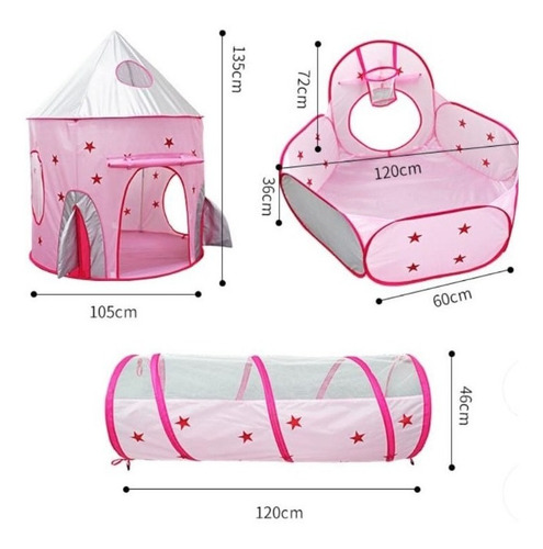 Imagem 3 de 3 de Barraca Tunel 3 Em 1 Infantil Princesa + 100 Bolinhas Top
