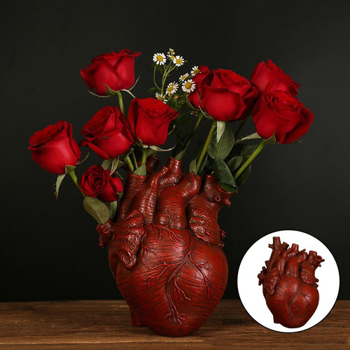 Florero De Resina Estatua Hogar Maceta Rojo 15x10.5x21cm