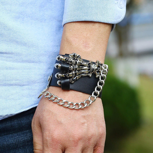 Brazalete De Cuero Pu Brazalete Rock Muñequeras Brazalete