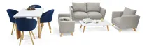 Comprar Comedor Sevilla 4 Puestos + Sala Montecarlo Diseño De La Tela De Las Sillas Azul-taupe