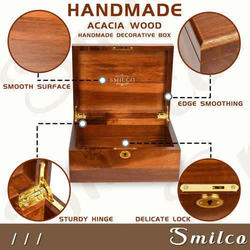 Caja De Madera De Acacia Con Tapa Abatible Para Decoración Y