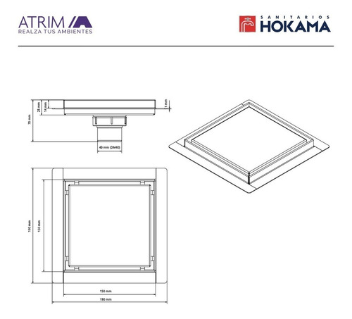 Imagen 7 de 10 de Portareja Cuadrado 15 Desague Baño Acero Compatible Awaduct