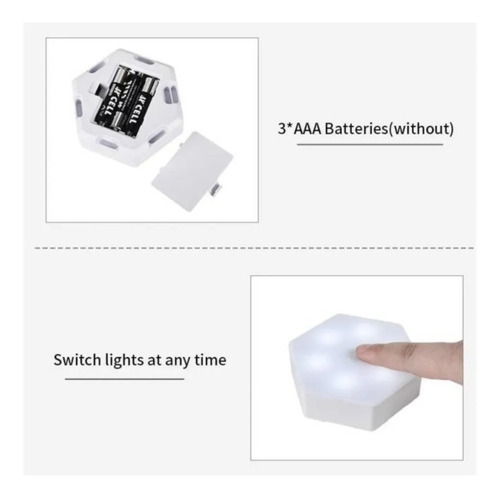 Imagen 7 de 7 de Luz Hexagonal Rgb Colores Pack 3 Unidades Touch + Control