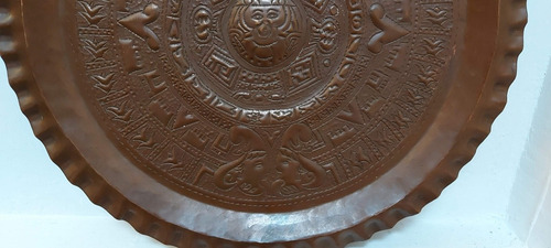 Antiguo Plato Artesanal Cobre Calendario Azteca Piedra D Sol (Usado)
