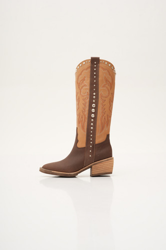 Botas Texanas Mujer Cuero Taco Medio Tachas Bordados Herol