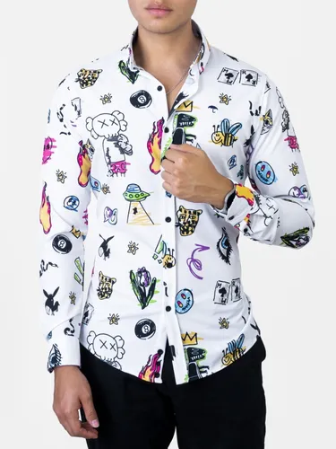 Camisa Hombre Casual Slim Blanca Mcpato Dibujos Moon Rain