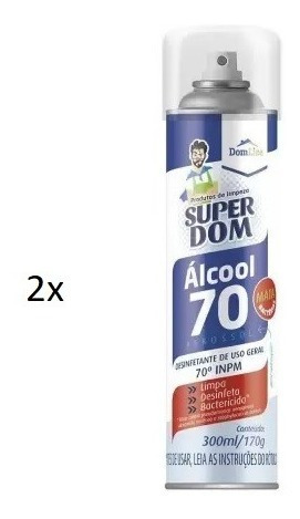 Álcool Spray 70 Super Dom 300ml 170g Kit 2 Un Pronta Entrega