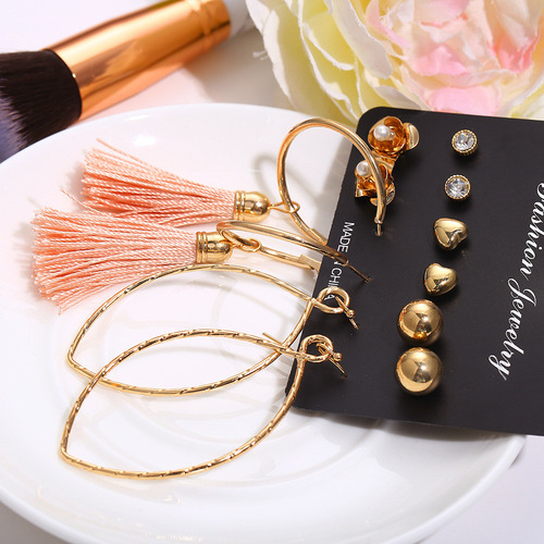Set De 6 Pares De Pendientes Modernos Con Diamantes De Imita