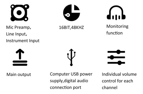 Mezclador De Audio De 2 Canales Usb 48v Phantom Power Compac