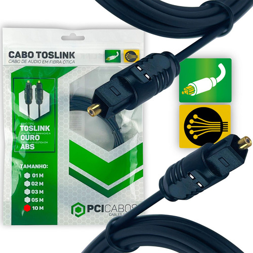 Cabo Optico De Áudio Toslink 10 Metros Digital Banhado Ouro