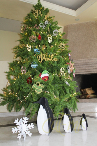 Juego Pingüinos Copo Decorativo Pintados Madera Mdf Navideño