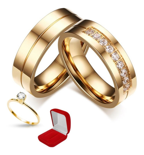 Lindo Par Alianças Banhada Ouro 24k Com Zirconia