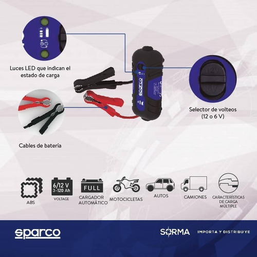 Imagen 4 de 9 de Cargador De Bateria Para Auto Sparco Carga Inteligente 12v