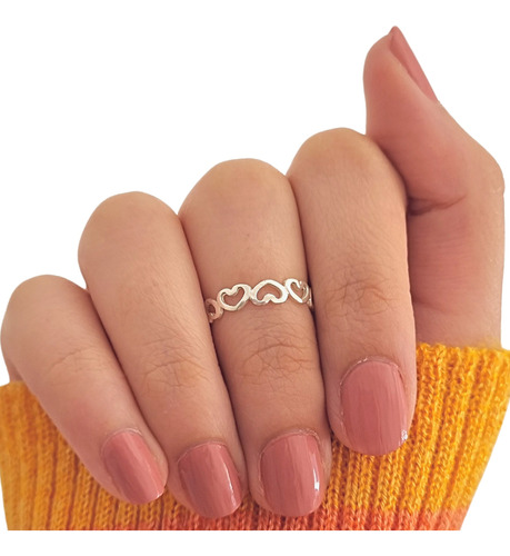 Anillo Midi / Falange Corazones De Plata 925