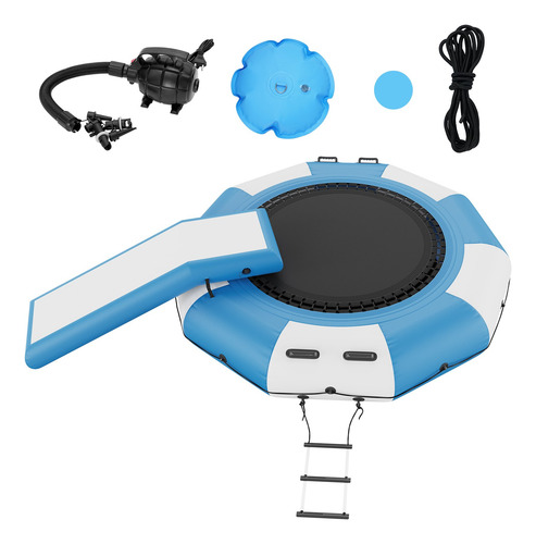 Trampolin Acuatico Inflable Con Tobogan Azul Y Blanco 10pies