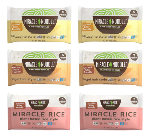 Pasta Shirataki Miracle Noodle, Paquete Surtido De 6 Bolsas,