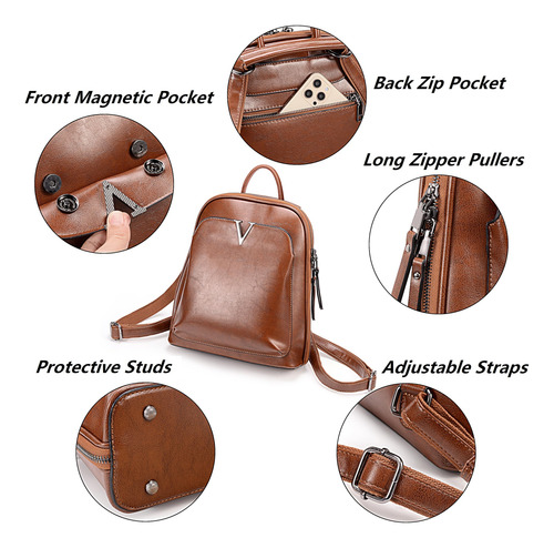 Mochila De Moda Yaluxe Mujer Cuero Genuino Antirrobo