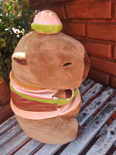 Peluche Almohada Capibara 40cm Con Manta Hamburguesa Grande Capybara Hamburguesa