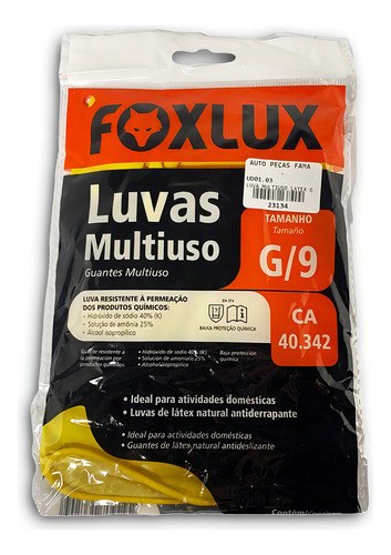 Kit 10 Pares Luvas Multiuso Latex G / 9 Foxlux Amarela
