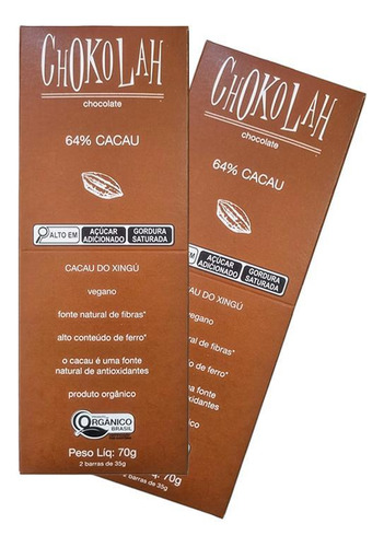Kit 2x: Chocolate 64% Cacau Açúcar Demerara Orgânico