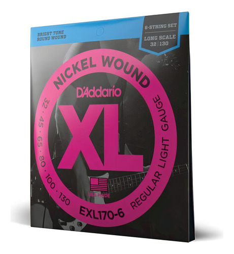 Encordoamento Baixo 6c 032.130 Daddario Xl Nickel Exl170-6