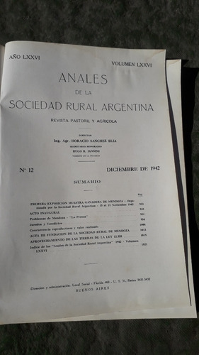 Revista **anales De La Sociedad Rural Argentina ** Año 1942 (Usado)