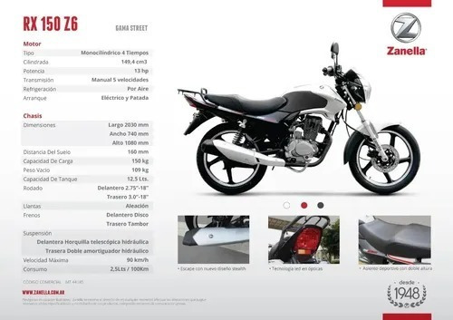 Zanella Rx 150 Z6 Full 18ctas$8.213 Motoroma (jianshe 125)
