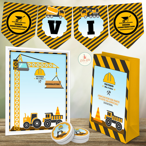 Kit Imprimible Construcción Maquinas + Banner, Personalizado