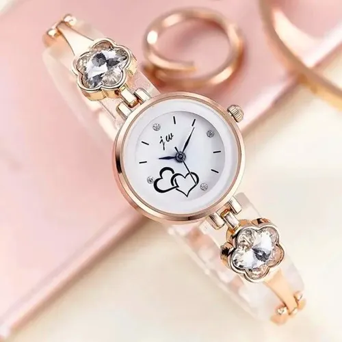 Reloj De Pulso Para Mujer Con Piedras Diseño Formal Y Casual Correa Rosado Piedras Transparentes