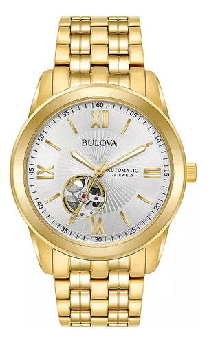 Reloj Pulsera Bulova 97a130 Con Correa De Acero Inoxidable Color Dorado - Fondo Blanco