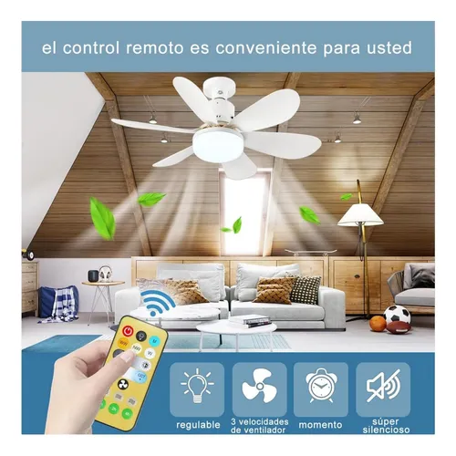 Ampolleta Ventilador E27 Control Remoto Aspas Blanco/colores