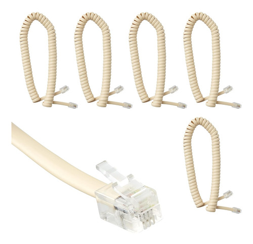 Pack-5pz Cable Espiral Telefonico Plug A Plug Para Auricular
