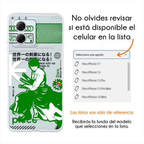Funda Para Motorola One Piece Zoro Sombrero Paja Case Anime